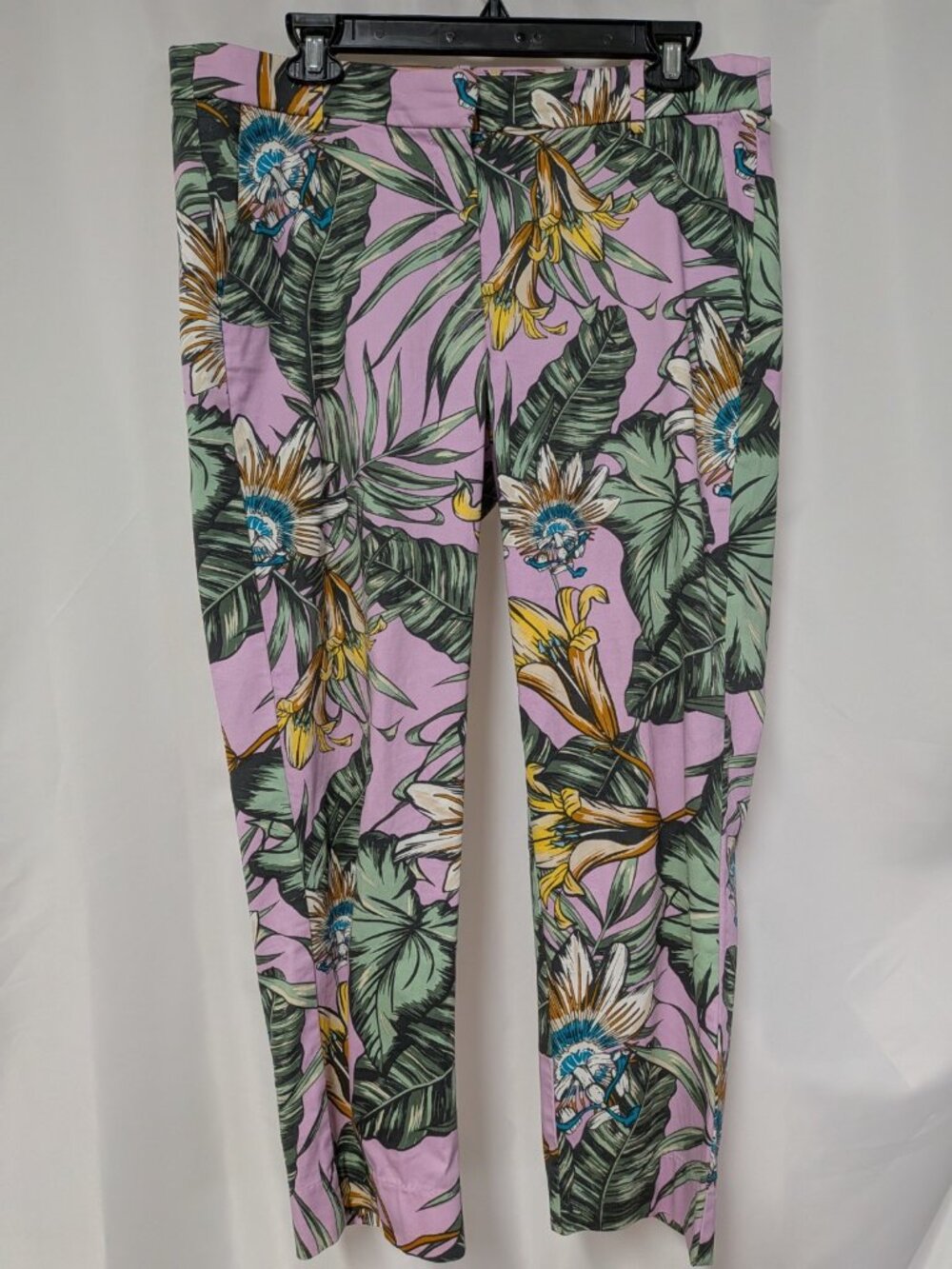 J.Crew Tropical Floral Skimmer Pants Purple Twill Cotton Pockets 28" Inseam